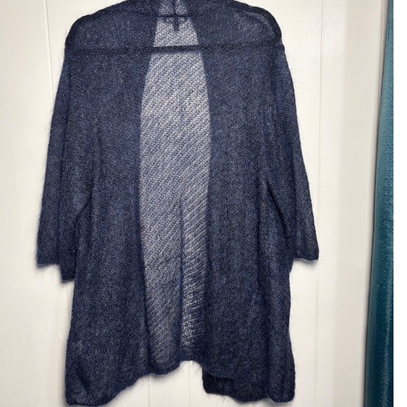 Eileen Fisher Metallic Navy Mohair Blend Open Front Cardigan Sweater Plus Sz 2X - Picture 2 of 7
